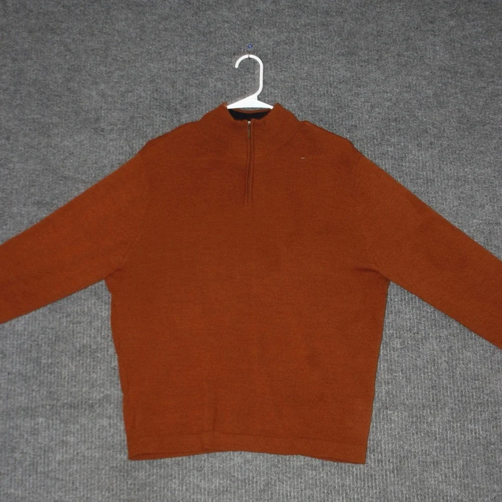 Garret Scott Sweater‎ Mens M Rust Orange Extra Fine Merino Wool Quarter Zip
